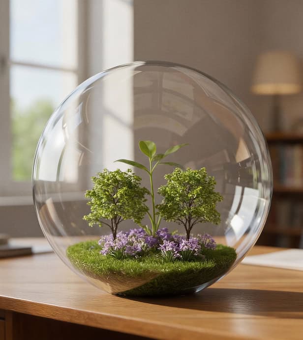 ubezpieczenie na życie - drzewo w kryształowej kuli, stojącej na biurku